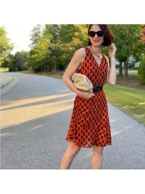 Cabi orange dotted bouquet flip dress